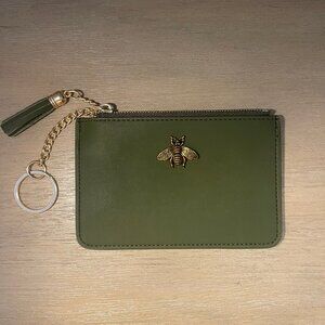 NWOT Green & Gold Leather Coin Purse with Key Chain and Tassel